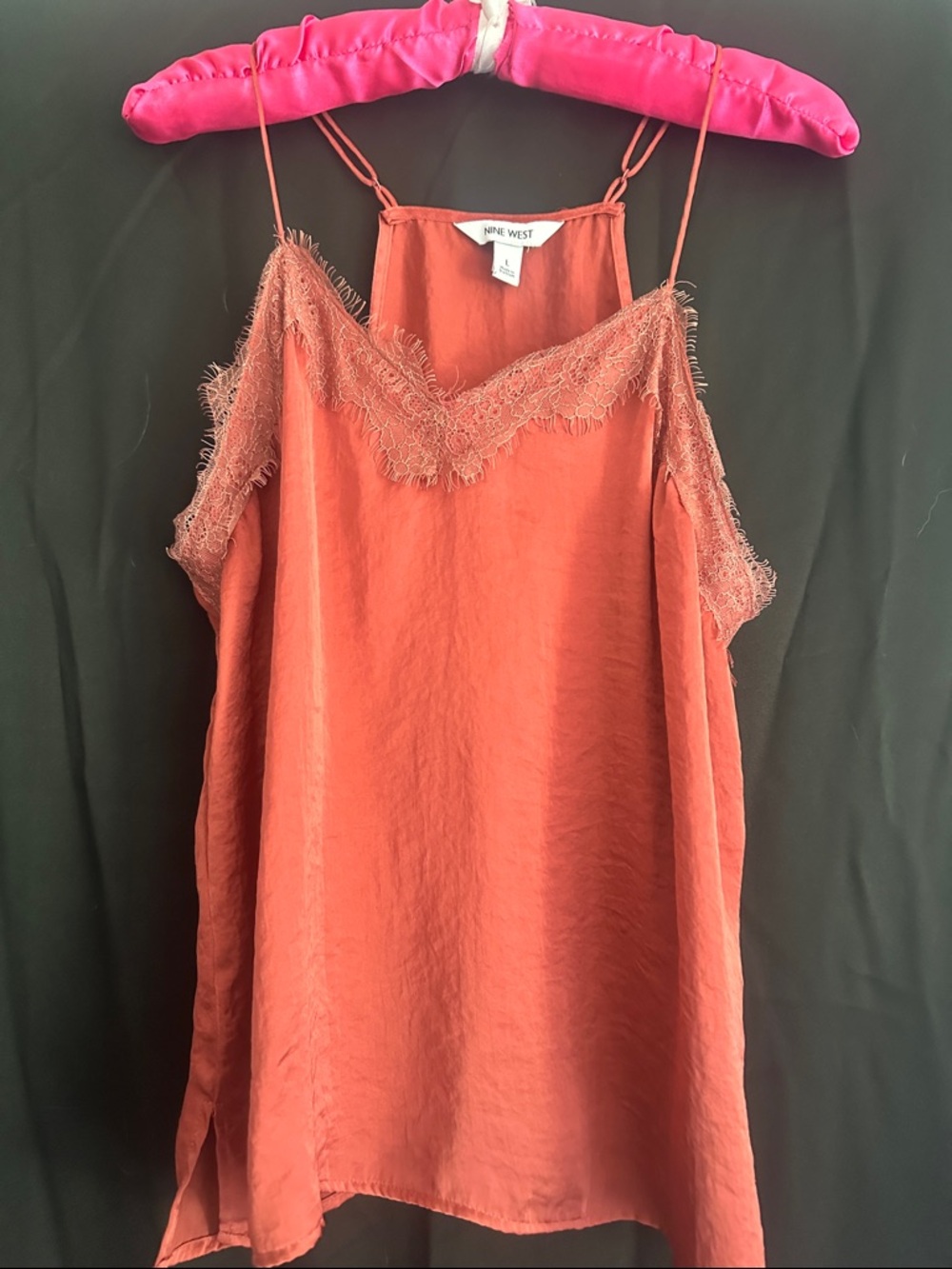 Nine West Rust Lace-Trim Slip Camisole